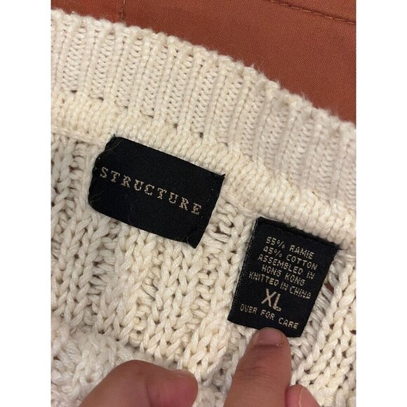 Vintage Cable Knit Oversized Sweater By Structure XL Cream Ramie & Cotton - Picture 5 of 7